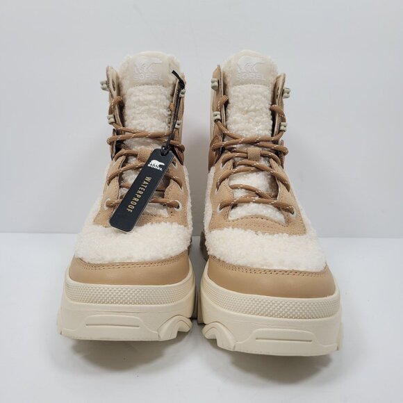 Sorel Brex Leather & Faux Shearling Women's Beige Cream Boots US Size 8 NWT - Picture 3 of 10
